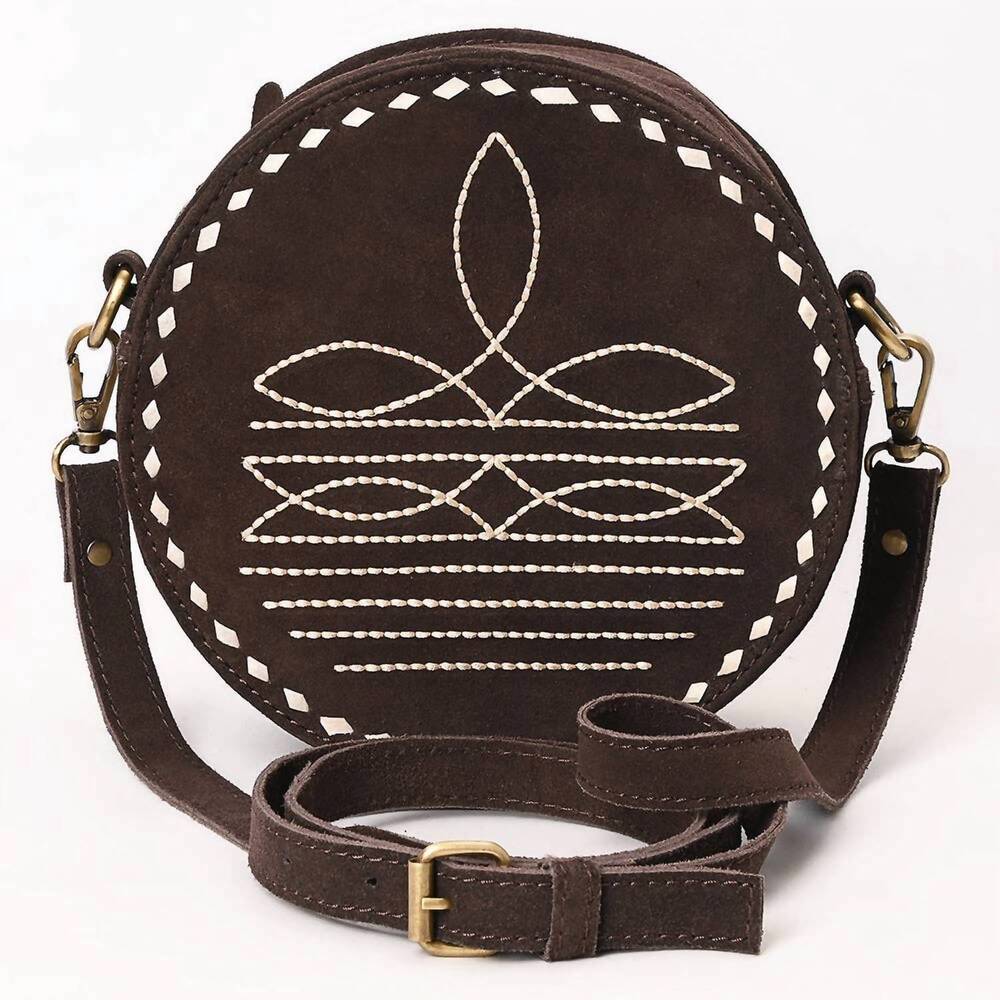 NEW LS WESTERN women's western canteen round crossbody bag in brown